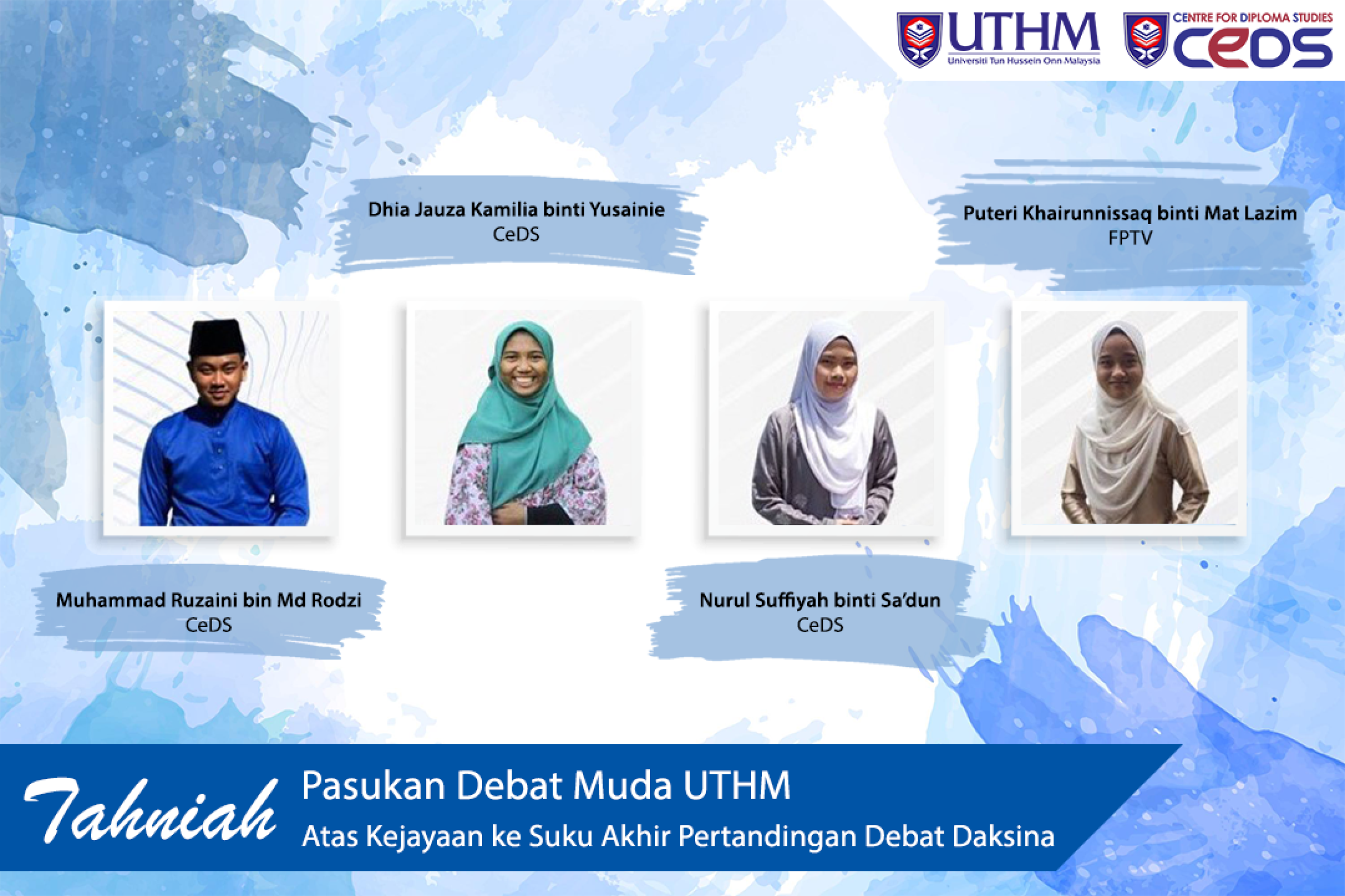 Pasukan Debat Muda UTHM ke Suku Akhir Pertandingan Debat Daksina 2021