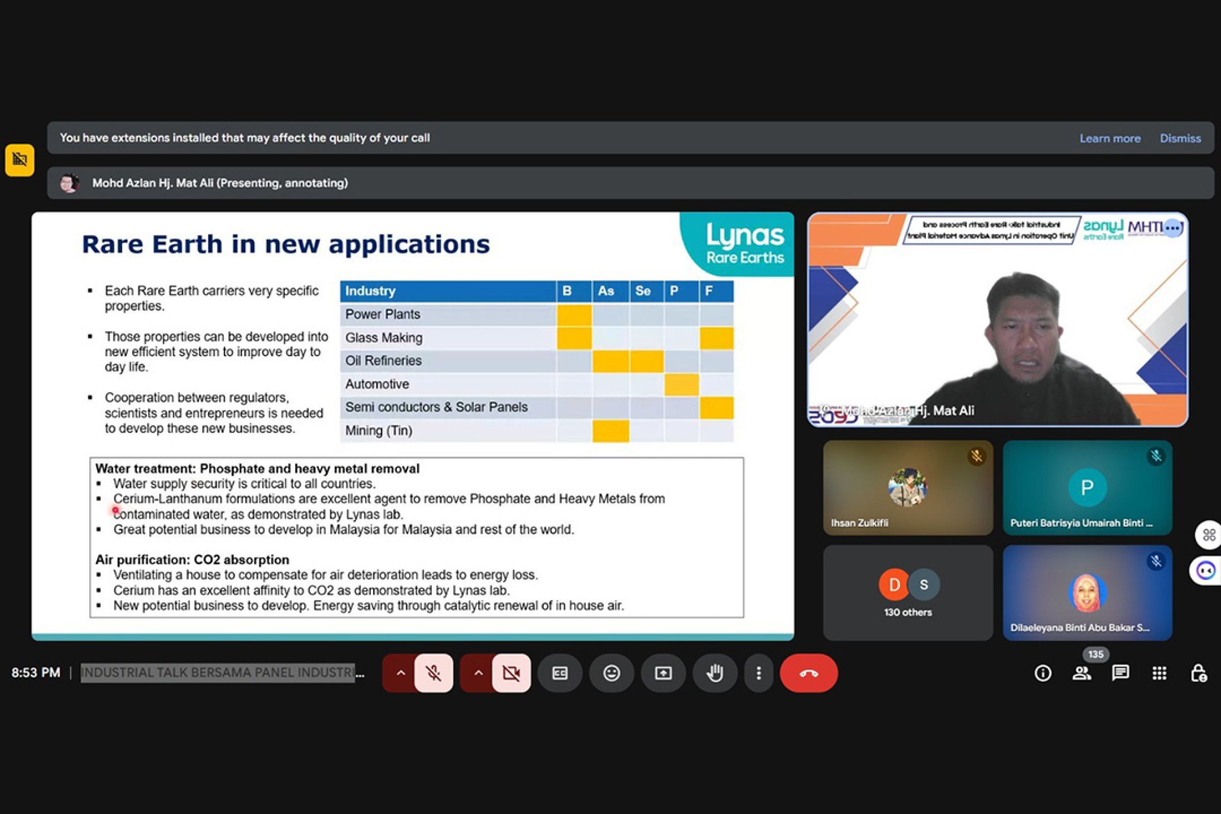 Syarahan Jurutera Kanan Lynas Malaysia Dedah Pelajar Kepada Pemprosesan Unsur Nadir Bumi